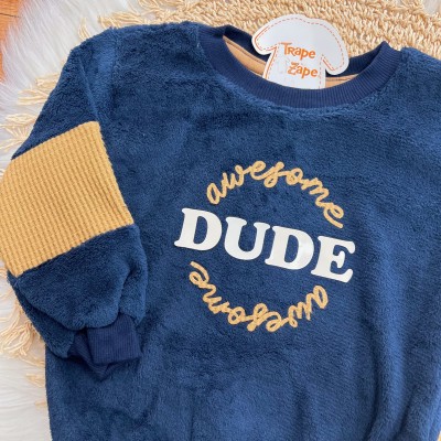 Conj. Casaco Dude e Calça em Malha Wafle - Marinho e Caramelo